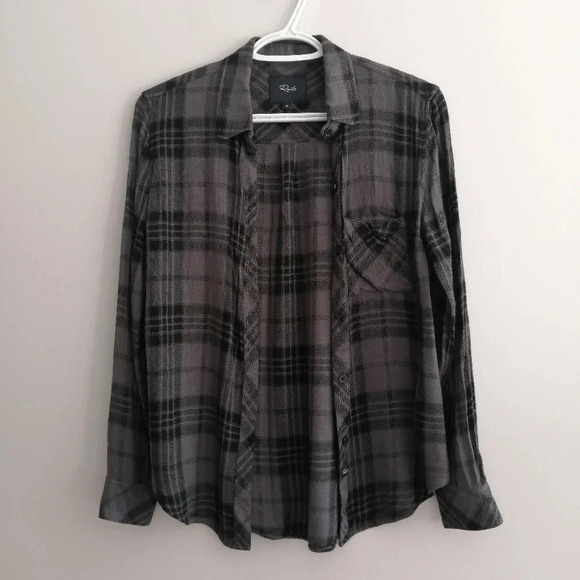 Rails Hunter Plaid Rayon Flannel Button Up in Charcoal Jet Grey Black XS - Picture 5 of 16